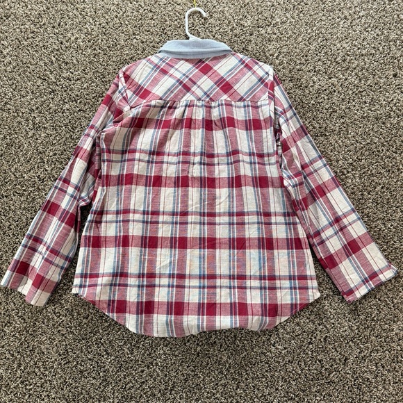 Savanna Jane Women‎ Sz Large Floral Embroidered Plaid Top Blouse roll tab sleeve - Picture 9 of 10